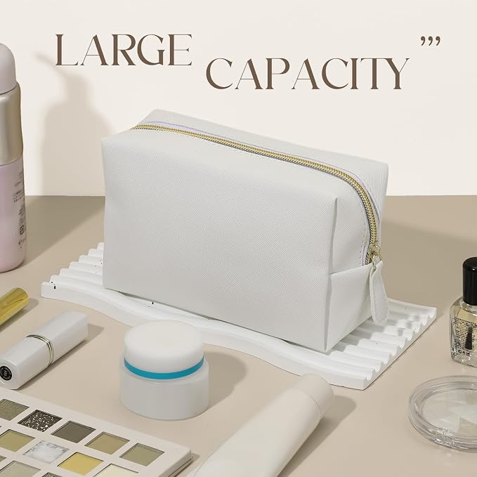 Kigeli 1 Pc Makeup Bag Bulk PU Leather Cosmetic Pouches Waterproof Plain with Zipper Preppy Makeup Pouch Toiletry Bag for Women Wedding Bachelorette Party Gift Travel Storage Organizer (White) - Image 3