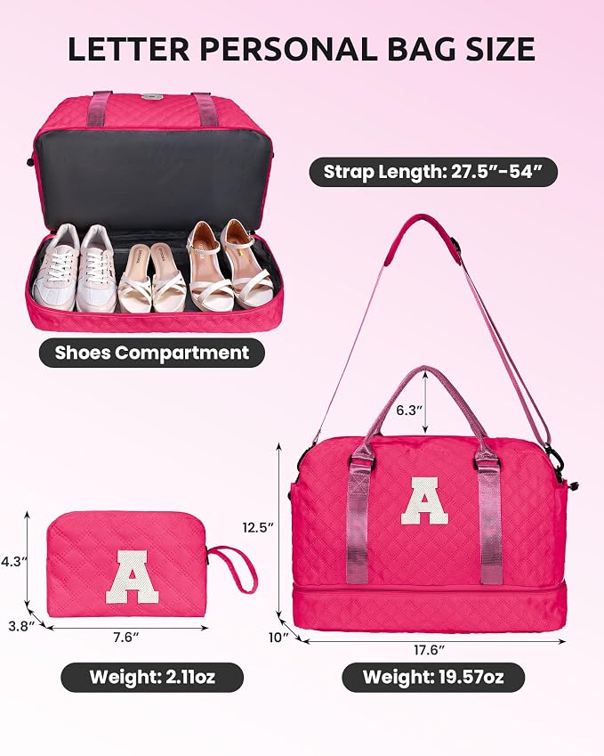 Gifts for Teen Girls 12-14, Birthday Gift-Initial Travel Bag with Shoe Compartment, Personalized Weekender Bag, Monogram Overnight Bag for Women, Letter Travel Bag with Makeup Bag (Letter M) - Image 3
