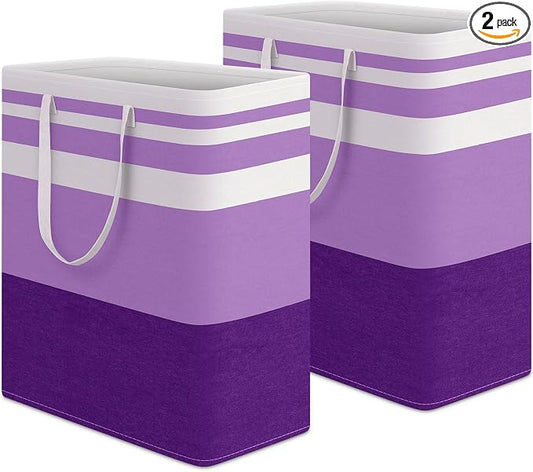 HomeHacks 2 Pack Large Laundry Baskets, Waterproof, Freestanding Laundry Hampers, Collapsible Clothes Hamper with Reinforced Handles in Laundry, College Dorm, Bathroom, Bedroom (Purple, 100Lx2) by HomeHacks
