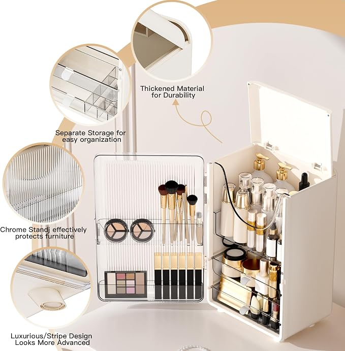 Makeup Organizer for Vanity,Perfume Organizer Display Case,Large Plastic Drawer Storage,White Multi-Function Brush Organizers Storage for Bathroom Countertop (White) - Image 4