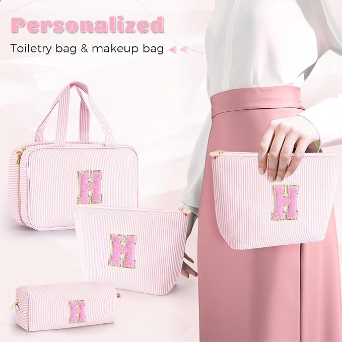 Gifts for Teen Girls Women - Travel Hanging Toiletry Bag & Makeup Bag - Personalized Initial Cosmetic Bag | Birthday Gift for Girl Trendy Stuff - Pink H - Image 4