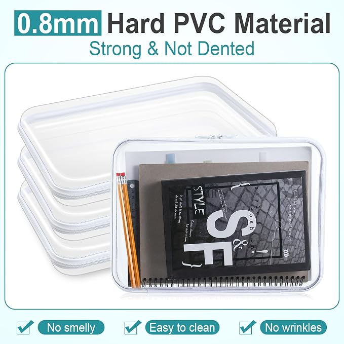 Sanwuta 6 Pcs Clear Hard Zipper Case Plastic Zipper Pouches Transparent Makeup Bag Pencil Case Pouches Toiletry Diaper Bag for Travel Toy Storage Organizer Bins(White,12.6 x 9 x 2 Inch) - Image 4