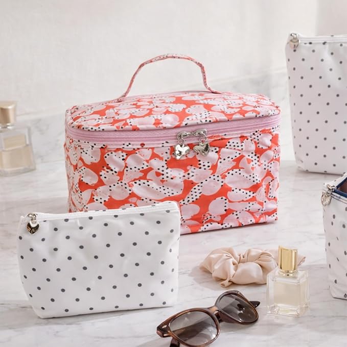 Jacaranda Living Vanity Cosmetic Bag – Structured Makeup Case with Handle, Water-Resistant PVC Lined Cotton, Travel Toiletry Organizer – Pebble Polka Dot - Image 10