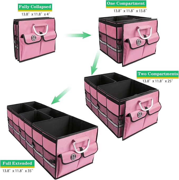 Big Car Trunk Organizer, Cargo Organizer SUV Trunk Storage Non Slip Bottom Waterproof Collapsible Durable Multi Compartments-(Oversize,Pink) - Image 5