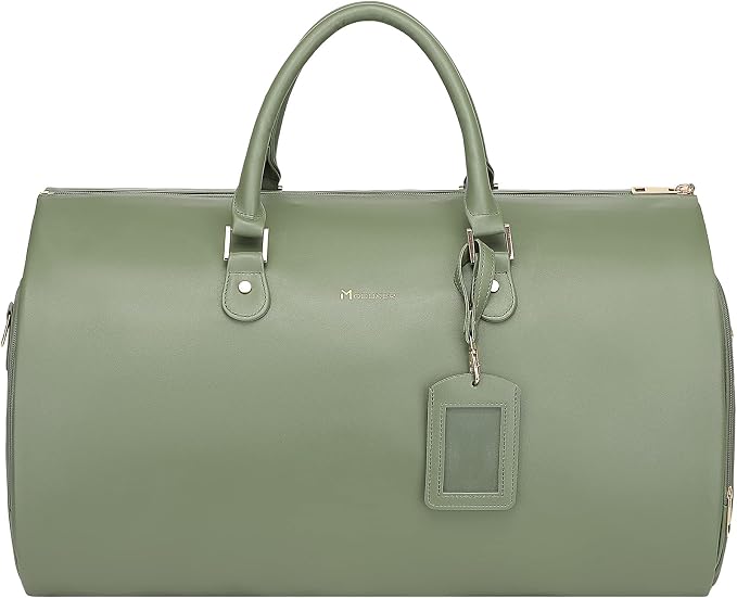 Modoker Women Convertible Leather Garment Bag with Shoulder Strap, PU Leather Garment Duffel Bag Carry on 2 in 1 Hanging Suitcase Suit Travel Bags, Green by Modoker