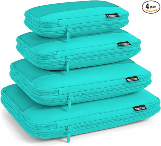 4 Piece Compression Packing Cubes for 3–7 Day Travel, Space Saving Travel Organizers with Breathable Mesh, Double-Zipper Packing Cubes for Carry-On & Suitcases (Teal) by SOARSAIL