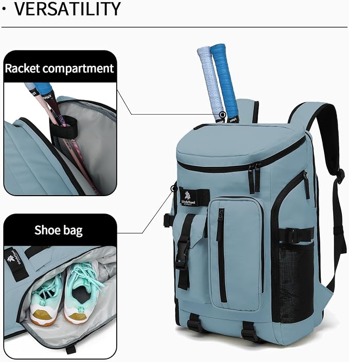 Kalesi Gym Duffle Tennis Bag Backpack 4-Way Waterproof with Shoes Compartment for travel Sport Hiking laptop (Grayish blue) - Image 5