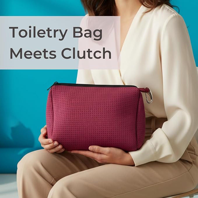 POPUPS Brand Large Makeup Bag with Zipper - Neoprene Machine Washable Travel Toiletry Cosmetic Organizer Pouch for Women (Basic Soft Plum) - Image 5