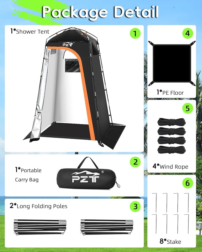 Large Shower Tent, Portable Privacy Tent with Mesh Floor & Carrying Bag, Lightweight & Sturdy, Easy Set Up, Portable Changing Room for Camping & Hiking, Fishing, Beach - Image 7