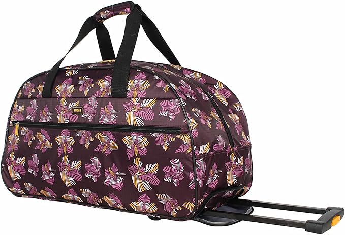 Lucas Designer Carry On Luggage Collection - Lightweight Pattern 22 Inch Duffel Bag- Weekender Overnight Business Travel Suitcase with 2- Rolling Wheels (Poly Purple) by LUCAS