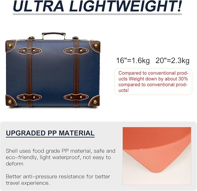 urecity Vintage and Cute Carry-on Overnight Case Non-wheeled Mini Leather Trunk Suitcase with Shoulder Strap - Image 5