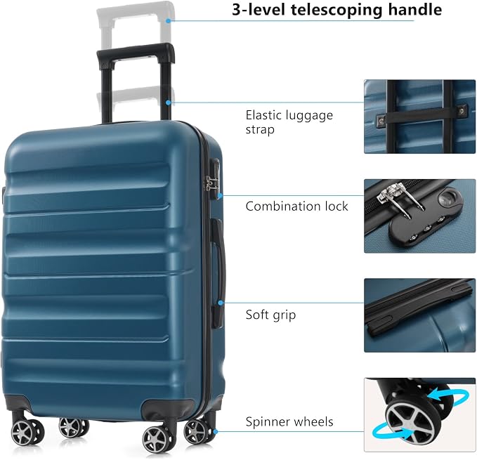 Inky Blue 6 Piece Luggage Set Hard Shell - Traveling Suitcases with Spinner Wheels and Small Cases for Family Travel, Durable Carry On Luggage Sets with Lock for Women and Men - Image 3