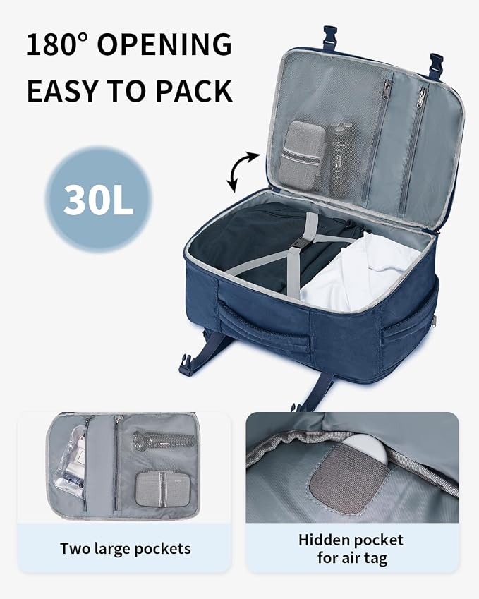 ECOHUB Travel Backpack for Men, 18x14x8 Frontier Airlines Personal Item Bag with Clear Toiletry Bag, Laptop Carry on Backpack with USB Port, Airline Approved Under Seat 14 Pockets 30L, Blue - Image 4