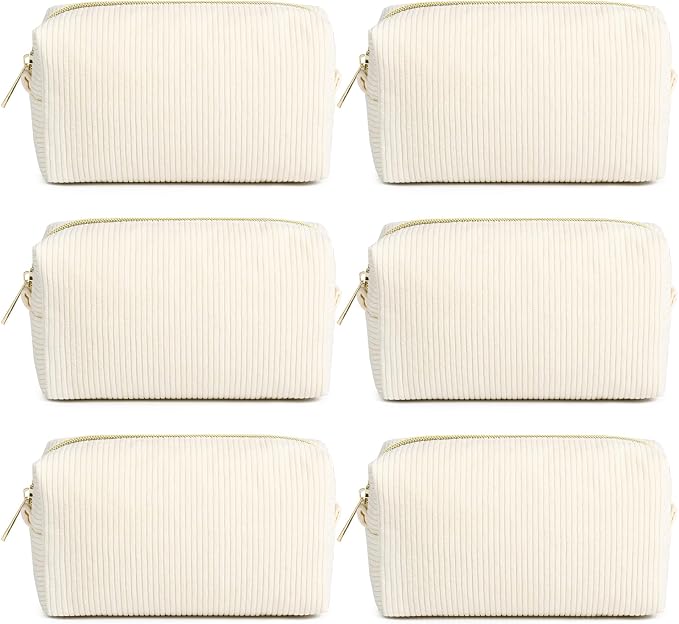 SOIDRAM 6PCS Bridesmaid Proposal Gifts Corduroy Beige makeup bag bulk for Wedding Party Favors Bachelorette party decorations Toiletry Organizer Bag Cosmetic Case Gift - Image 5