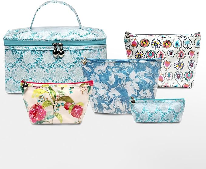 Jacaranda Living Vanity Bag/Train Case - Water-Resistant, PVC-Lined, Easy to Clean, Compact & Travel Ready Makeup Organizer - Leaf Dance Print - Image 9