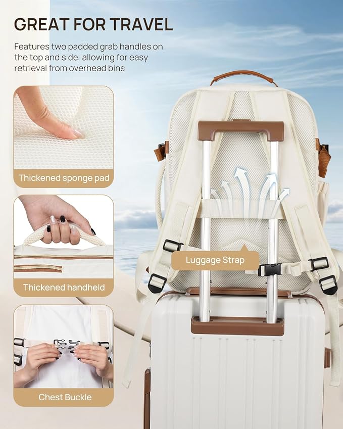 Telena Travel Backpack for Women, 15.6 inch Laptop Backpack TSA Carry on Backpack Personal Item Size Flight Approved Travel Bag Daypack with Multi-Pockets for Work, Travel, Business, Beige-Brown - Image 6