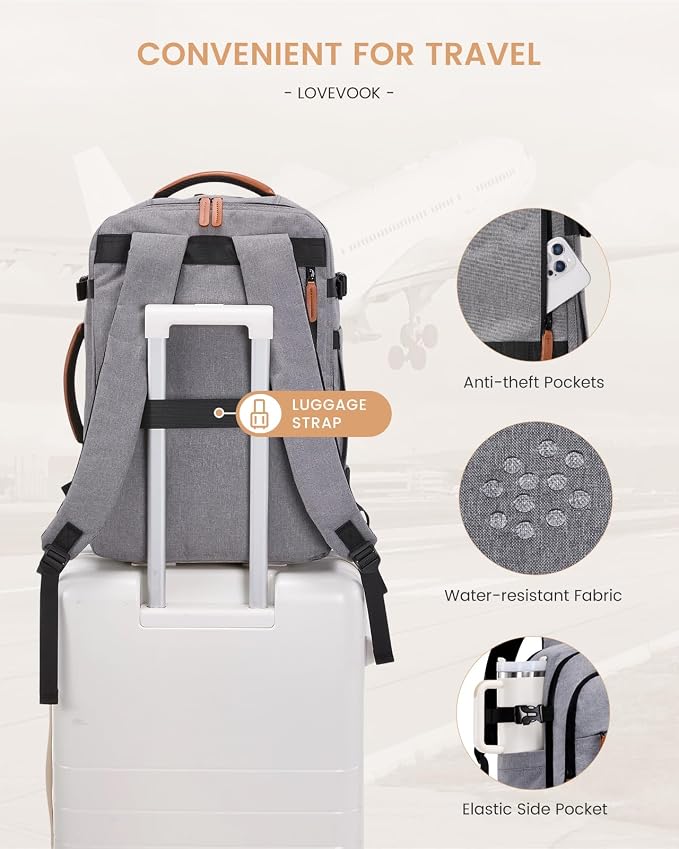 LOVEVOOK Travel Backpack for Women & Men, 40L Carry on Backpack Airline Approved, Large TSA Personal Item Travel Bag fits 17.3" Laptop, Business Weekender Bag for Essentials, 4Pcs - Image 8