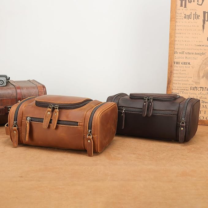Polare Toiletry Bag Full Grain Leather Shaving Kit Dopp Kit Travel Case Wash Bag with YKK Zippers - Image 9