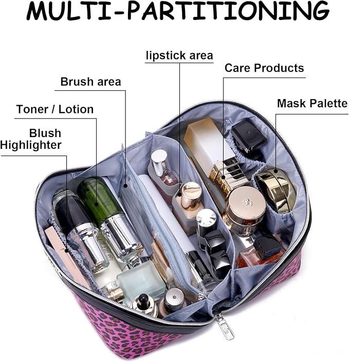 BOYATU Travel Makeup Bags Cosmetic Organizer Bag: 3 Pcs Set Large Capacity Make up Bag with Compartments - Waterproof Leather Toiletry Bags with Handle for Women (B-Red) - Image 3