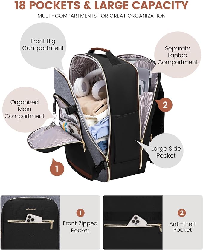 LOVEVOOK 56L Travel Backpack for Women & Men, Airline Approved Carry On Luggage with 3 Packing Cubes, TSA Overnight Bags, Waterproof Personal Item Bag, Weekender Essentials Backpacks fits 17" Laptop - Image 3