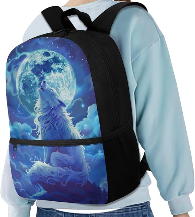 Wolf Backpack for Girls Boys Backpack with Lunch Box Water Bottle Bag and Big Pencil Pouch 4 Pcs Set 17" Lightweight Bookbag with Front Pocket for School Sturdy School Bag for Kids Elementary - Image 2