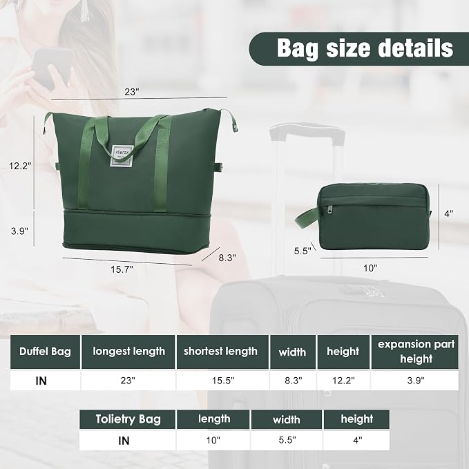 Merax Softside Luggage Set Lightweight 3 Piece Suitcase with Duffel Bag | Expandable Upright Travel Spinner Luggage 22" 26" 30",Dark Green - Image 4
