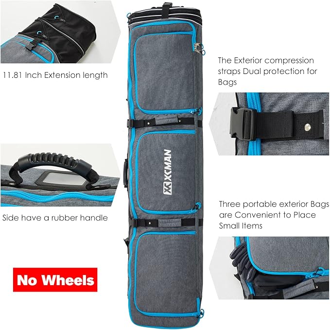 XCMAN Padded Snowboard Bag Expandable Snowboard Bag for Air Travel Adjustable Ski Bag Length 63-75In - Image 2