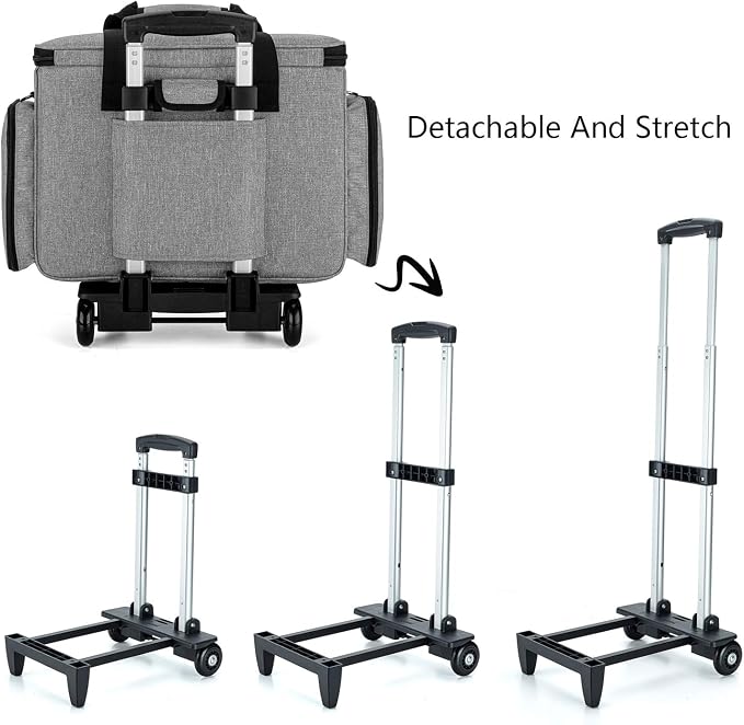 LUXJA Sewing Machine Case with Detachable Dolly, Gray | Rolling Tote with Removable Bottom Pad for Most Standard Sewing Machines, Patented Design - Image 5