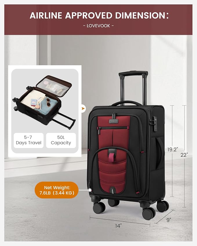 Carry On Luggage 22x14x9 Airline Approved, 22-Inch Suitcases with Spinner Wheels, Softside Carry-on Luggage with TSA Lock for Men Women Business Trip, Lightweight Large Capacity Luggage for Travel - Image 4