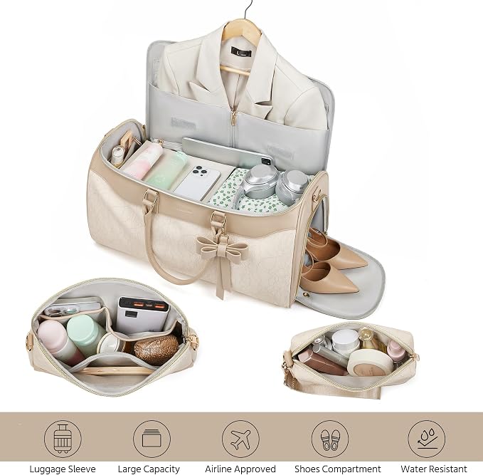 Garment Bags for Travel,45L Carry on Convertible Garment Duffle bag for Men Women - 3 in 1 Hanging Suit Travel Bag with Shoulder Strap (Beige brown) - Image 2