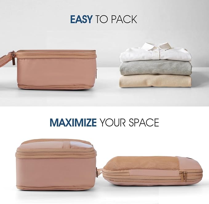 Compression Packing Cubes for Travel - Double Zipper Luggage Organizer Bags for Suitcases (6-Pack, Mocha) - Image 3