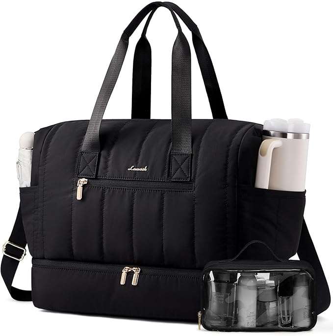 LOVEVOOK Travel Duffle Bag,Puffer Weekender Bags For Women with Shoe Compartment,42L Carry On Duffel Bags For Airplanes,Hospital Bag for Labor and Delivery,Overnight Bag With Toiltry Bag,2Pcs Set by LOVEVOOK