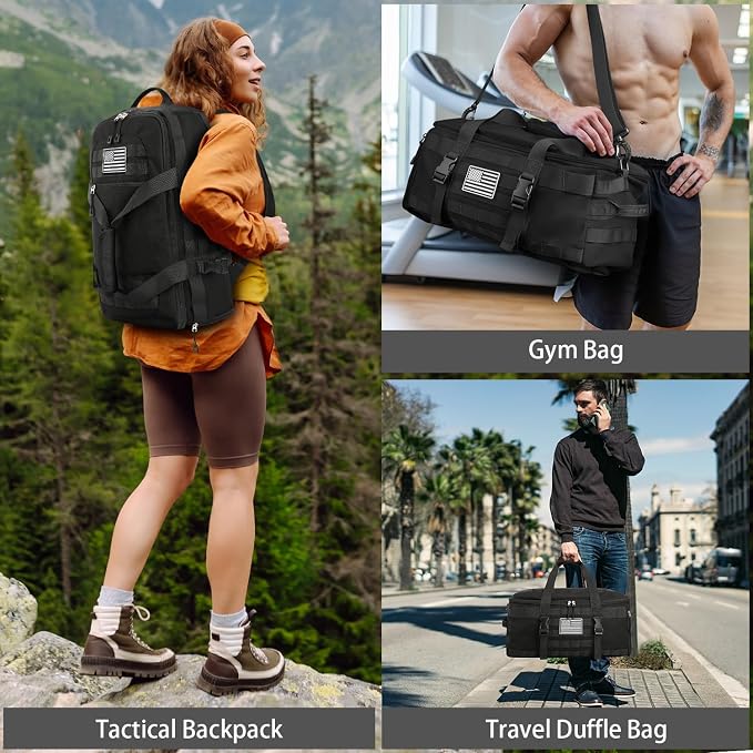Gym Bags for Men Women, Carry On Luggage 22x14x9 Airline Approved, Tactical Duffle Bag with Shoe Compartment, 3 in 1 Carry on Travel Backpack with Wet Pocket, Weekender Overnight Bag, Black - Image 5
