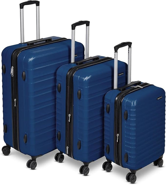 Amazon Basics 3-Piece Hardside Expandable Luggage Set (21" Carry-On, 26", 30"), Spinner Suitcases with Multi-directional Wheels, Scratch-Resistant Surface, Navy Blue by AmazonBasics