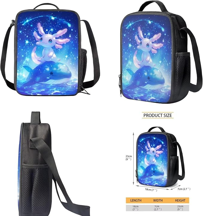 Cute Axolotl Backpack with Lunch Box Kids Girls 6-8/5-7 Killer Whale Elementary School Bookbag and Lunch Bag Pencil Case Water Bottle Holder 4PCS Set Student Book Bags Kindergarten Back Pack - Image 5