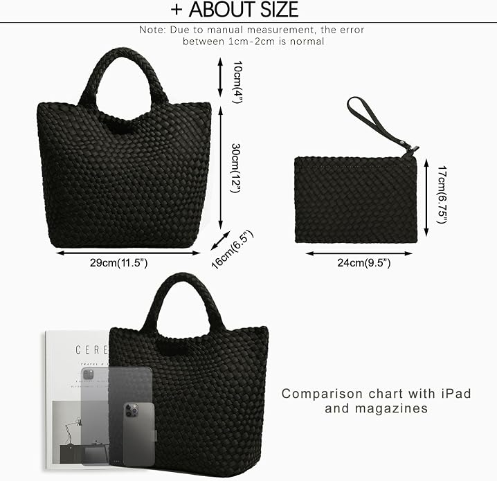 JINMANXUE Woven Hobo Bag For Women Neoprene Tote Bag Large Capacity Handbag Patchwork Handmade Casual Shoulder Bags - Image 3