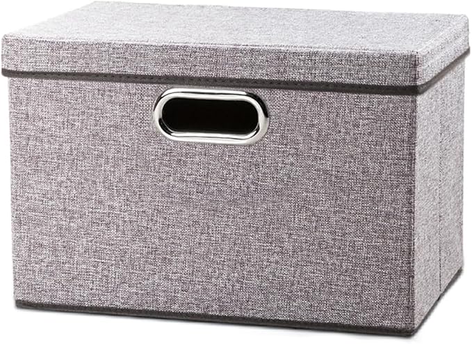 PRANDOM Foldable Storage Boxes with Lids [1-Pack] Linen Fabric Collapsible Storage Bins Organizer Containers Baskets Cube with Cover for Home Bedroom Closet Office Nursery (14.9x9.8x9.8) by Prandom