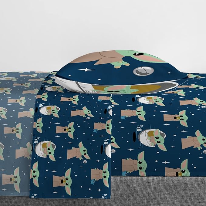 Star Wars Mandalorian Grogu Twin Comforter Set 5 Piece Kids Bedding, Gray | Baby Yoda, Bed in a Bag, Comforter Sheets Sham Pillowcase, Official Brand, Soft Microfiber, Machine Washable, Kids Gift - Image 4