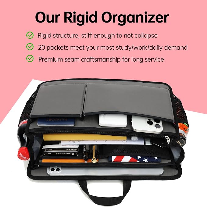 Large Rugged Organizer Insert for Briefcase Tote Shoulder Messenger Bag-20 Pockets,Padded Water-repellent Nylon-Navy - Image 7