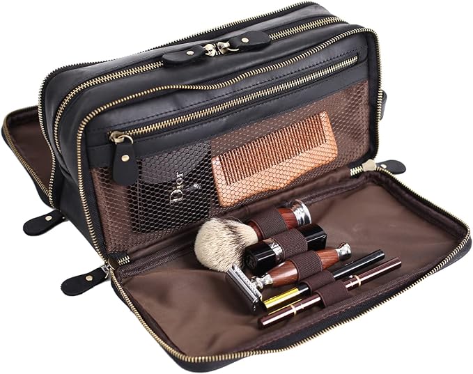Personalized Leather Toiletry Bag for Men Travel Shaving Dopp Kit-Large Cosmetic Bags Toiletries Bathroom Organizer - Image 2