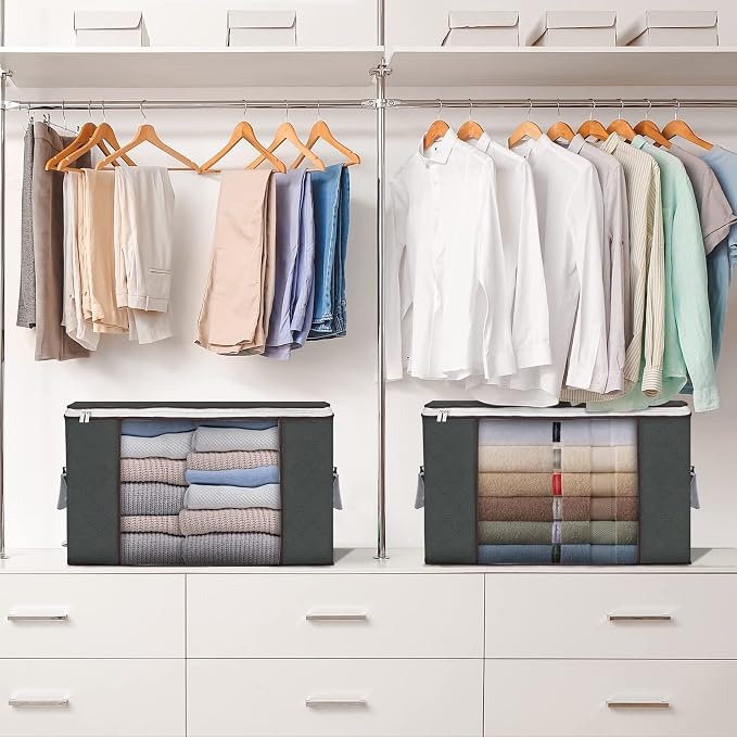 Large Storage Bags, 2 Pack Clothes Storage Bins Foldable Closet Organizers Storage Containers with Durable Handles Thick Fabric for Blanket Comforter Clothing Bedding 90 L | Foldable Storage Containers, with Reinforced Handle, for Clothing, Blanket, Co... - Image 6