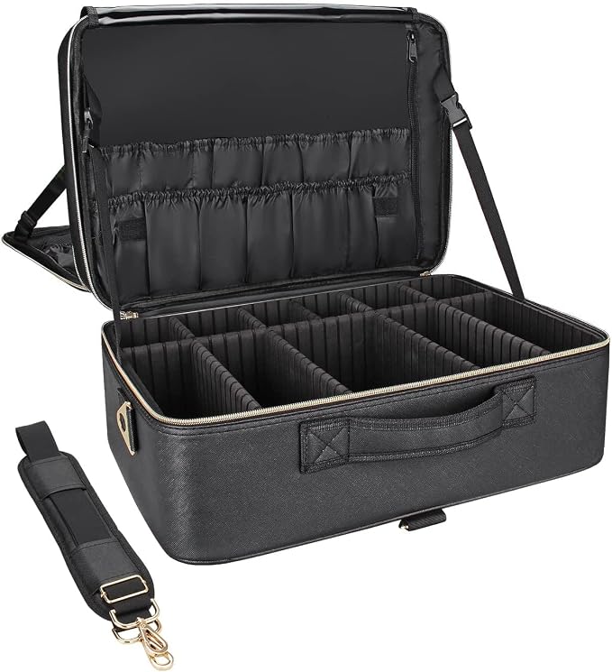 Relavel Extra Large Makeup Case Travel Makeup Bag Professional Leather Artist Bag Portable Cosmetic Brush Holder Organizer Nail Organizer Box with Adjustable Dividers by Relavel