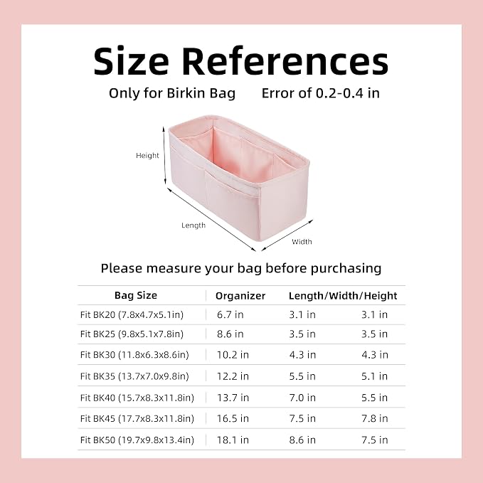 DGAZ Silk Purse Organizer Insert for Birkin Bag(Pink,BK40) | Soft and Lightweight,Perfect Fit,Multi-pocket Storage,Bag Protector,Luxury Bag Care,Handmade,for Smooth Bag Organizer - Image 2