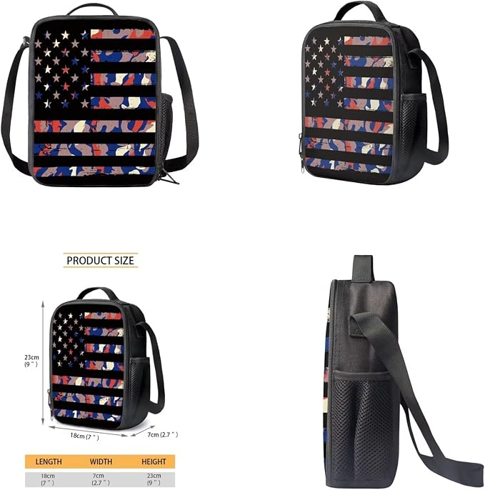 American Flag Camo Backpack for Boys Kids Backpack with Lunch Box Water Bottle Holder with Strap and Big Pencil Case 4PCS Set Bookbag with Front Pocket for School 17" Lightweight School Bag - Image 4