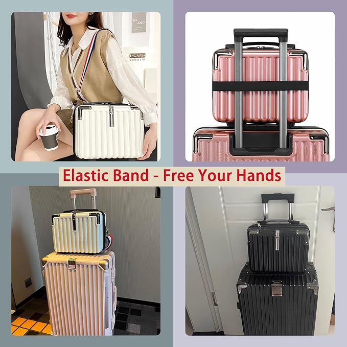Mini Suitcase Hard Shell Makeup Case Stress-Resistant ABS Hard Makeup Travel Case Portable Hand Luggage with Shoulder Strap for Travel Camping Home Organizer Pink - Image 5