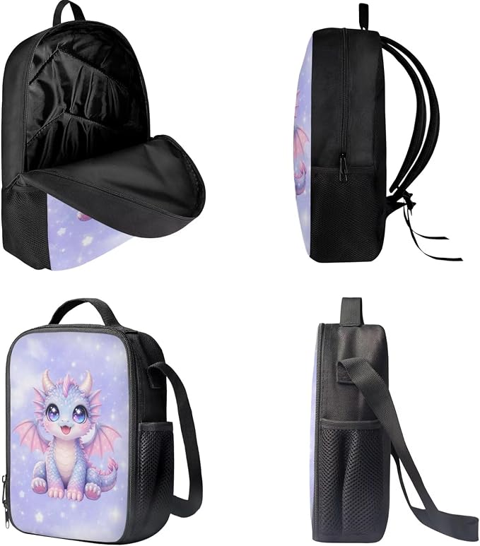 Forchrinse Cartoon Dragon Backpack for Girls 6-8 10-12 Cute Bookbag Set with Lunch Box Pencil Case Kids 17 Inch School Bag for Elementary Kindergarten Preschool - Image 5