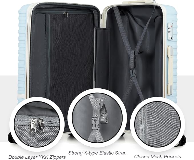 Joyway Carry On Luggage 20 Inch Expandable Suitcase with Spinner Wheel, 4 Piece Hard Shell Luggage Set with TSA Lock(Lightblue brown) - Image 8