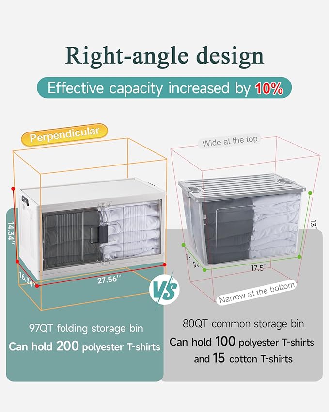 OlarHike 97QT Stackable Storage Bins with Lids - Folding Storage Box with Doors & Wheels, Collapsible Plastic Drawers for Closets and Organization, Garage, College, School, Shelves, Dorm, 5 Pack Cubes - Image 5