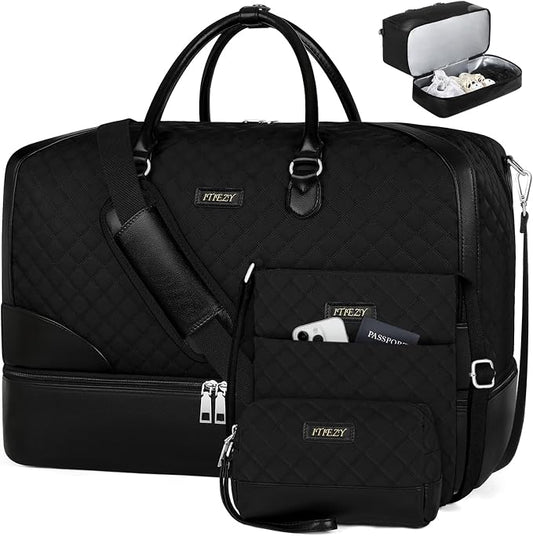 ITIEZY Weekender Overnight Bag for Women - Large Travel Duffel Bag with Shoe Compartment, Gym Duffel Bag Hospital Bag Carry On Tote Bags for Airplanes with Crossbody Bag Toiletry Bag 3Pcs Set by ITIEZY