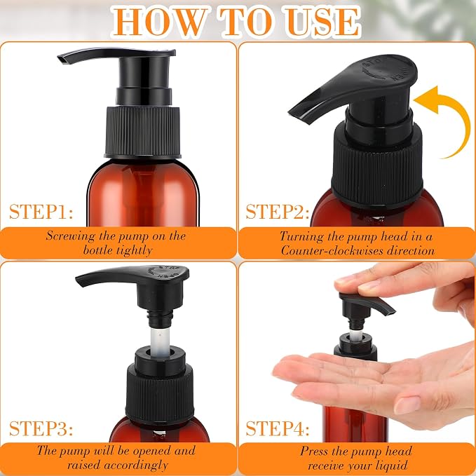 Nuenen 48 Pcs Refillable Empty Lotion Bottles 4oz/120ml Plastic Pump Bottles Conditioner Shampoo Dispenser Leak Proof Pump Container for Body Wash, Creams, Liquid Soap(Black and Brown) - Image 4